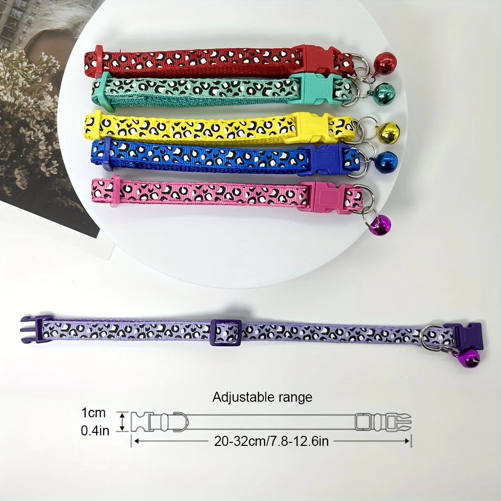 6pcs Leopard Print Cat Collars with Adjustable Multi-Color Bands and Bells - Durable Polyester
6pcs Leopard Print Cat Collars with Adjustable Multi-Color Bands and Bells - Durable Polyester