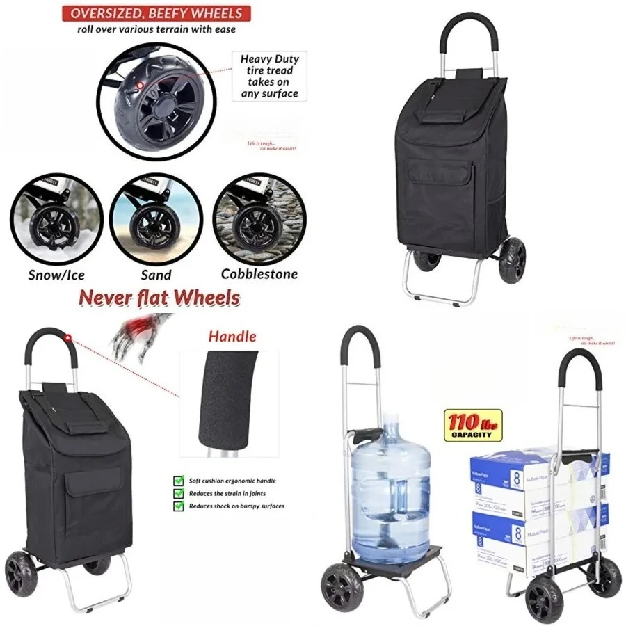 Trolley Dolly Black Foldable Shopping cart for Groceries with Wheels and Removable Bag and Rolling Personal Handtruck Standard
Trolley Dolly Black Foldable Shopping cart for Groceries with Wheels and Removable Bag and Rolling Personal Handtruck Standard