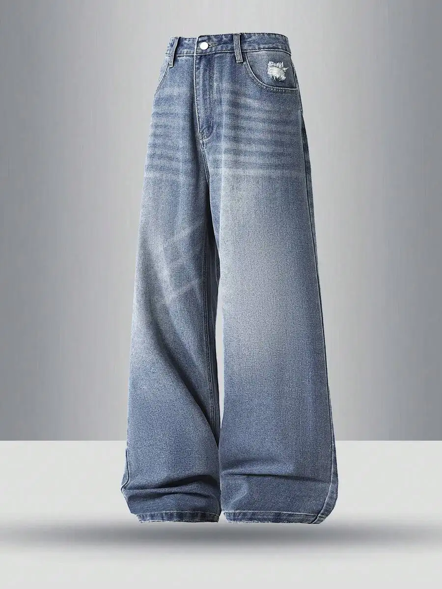 Mens Relaxed Fit Wide Leg Distressed Denim Jeans With Faded Wash
Mens Relaxed Fit Wide Leg Distressed Denim Jeans With Faded Wash