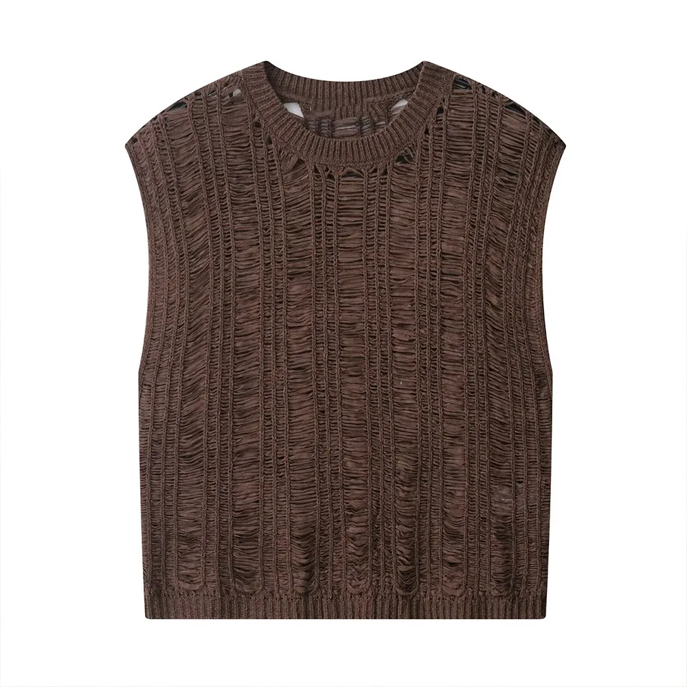 Woman's Ribbon Knitted Vest Round Neck Hollow Sleeveless Solid Color Slim-fit Pleated Cropped Vest Early Autumn New Top
Woman's Ribbon Knitted Vest Round Neck Hollow Sleeveless Solid Color Slim-fit Pleated Cropped Vest Early Autumn New Top