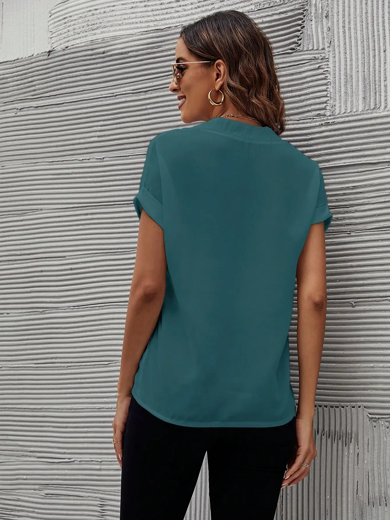 Casual Short Sleeve Notch Collar Solid Chiffon Blouse Summer
Casual Short Sleeve Notch Collar Solid Chiffon Blouse Summer