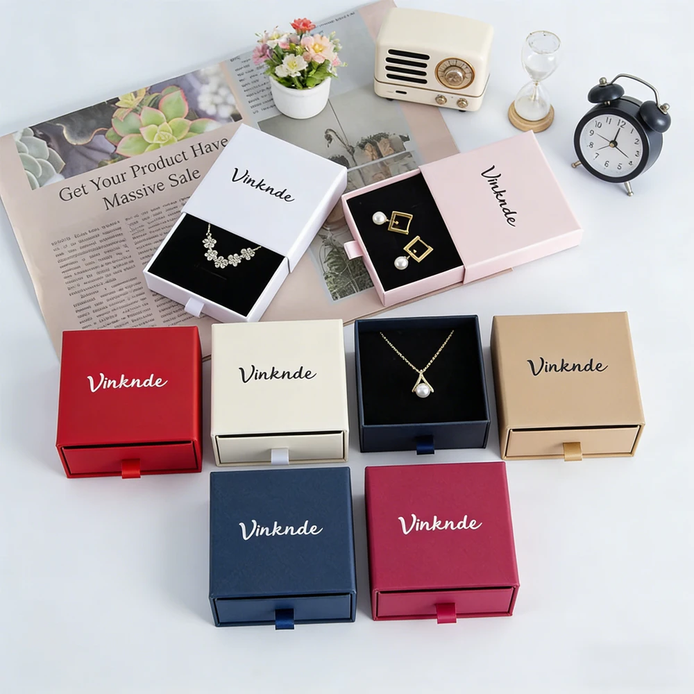 100Pcs Earrings Rings Necklaces Recyclable Box White Sliding Rigid Boxes for Deluxe Jewelry Custom Logo Gemstone Bracelets Case