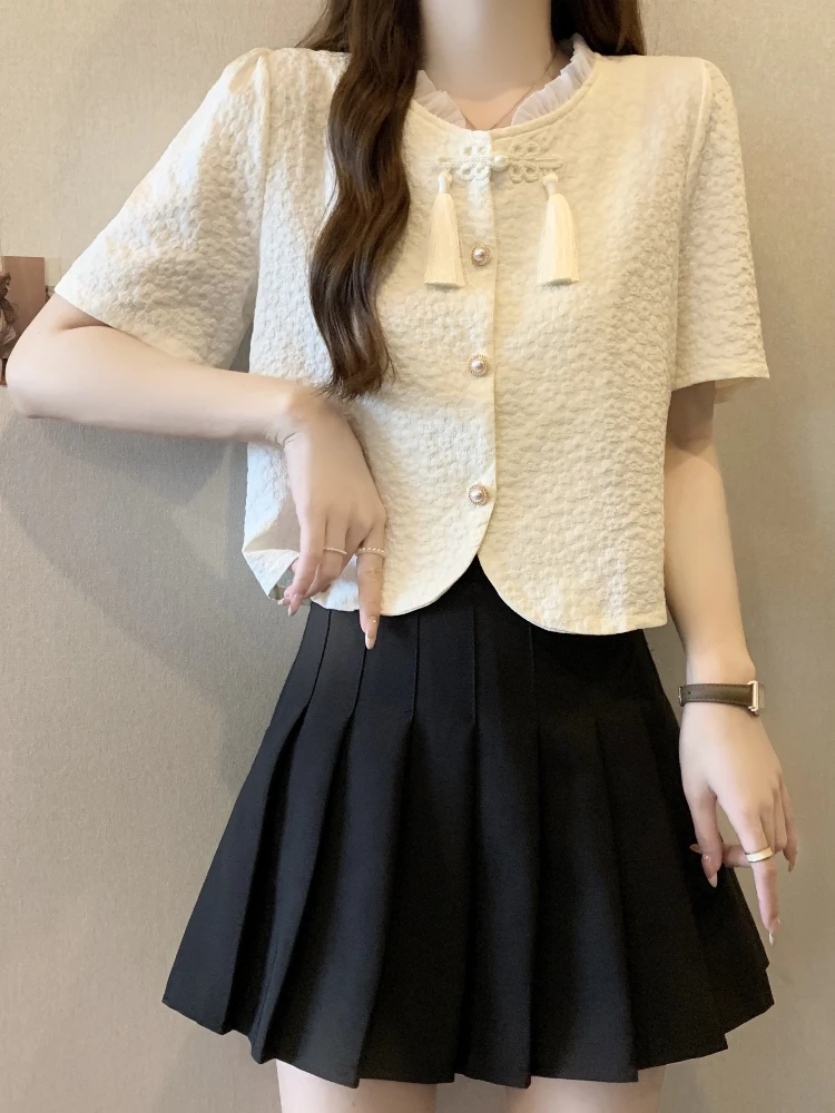 New Chinese Style Short Sleeve Shirt Women Summer plus Size Micro Fat MM Slimming Short Style Small Fragrance Wind Top Shirt
New Chinese Style Short Sleeve Shirt Women Summer plus Size Micro Fat MM Slimming Short Style Small Fragrance Wind Top Shirt