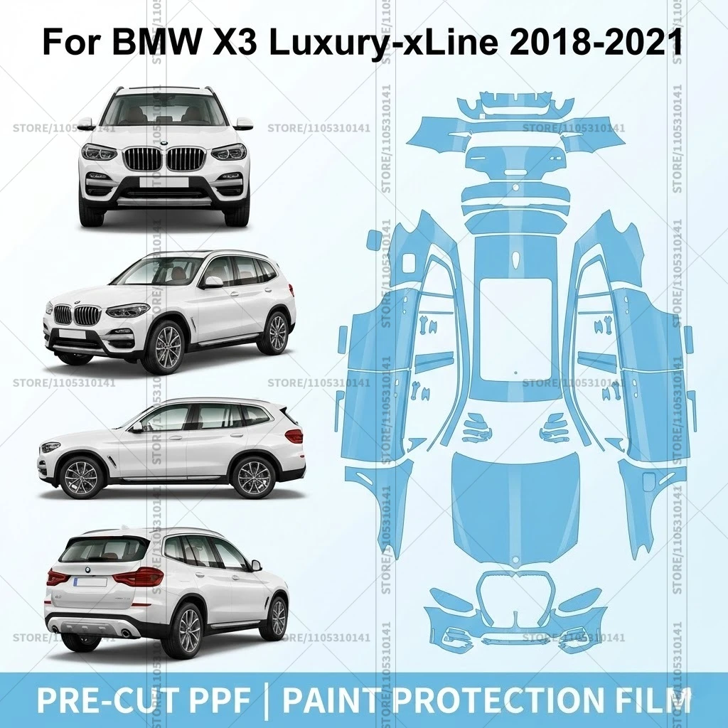 Предварительно нарезанная защитная пленка PPF, прозрачная автомобильная пленка для полной защиты кузова BMW X3 Luxury-xLine 2018-2021
Предварительно нарезанная защитная пленка PPF, прозрачная автомобильная пленка для полной защиты кузова BMW X3 Luxury-xLine 2018-2021