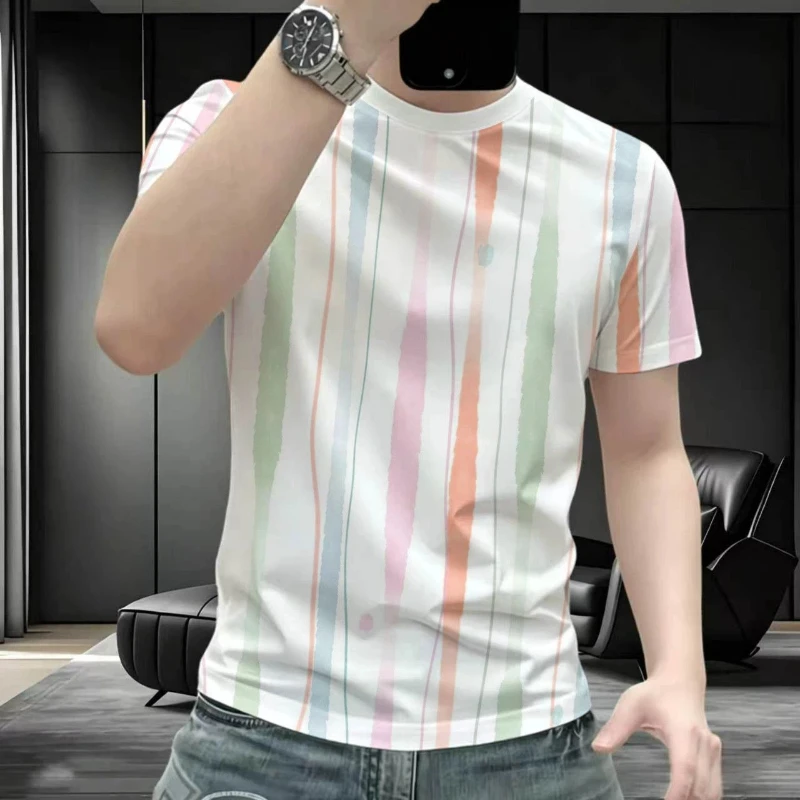 Colorful Striped Men's Casual T-Shirt Breathable Summer Daily Wear Round Neck Short Sleeve Design
Colorful Striped Men's Casual T-Shirt Breathable Summer Daily Wear Round Neck Short Sleeve Design