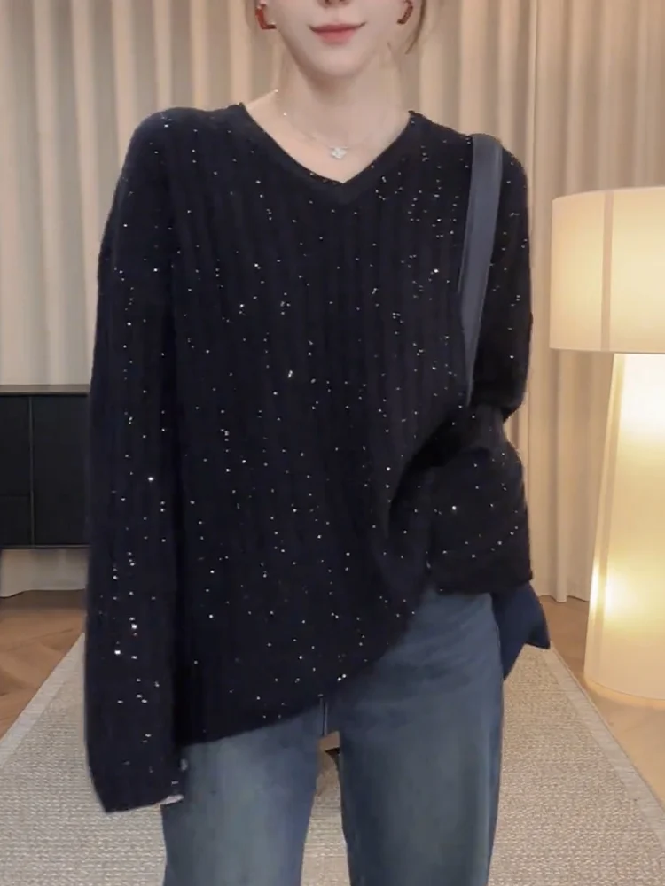 Свитер Ele Sequin с V-образным вырезом, большие размеры, модный, универсальный, омолаживающий топ для осеннего сезона, из смесовой шерсти с эффектом снежного волокна
Свитер Ele Sequin с V-образным вырезом, большие размеры, модный, универсальный, омолаживающий топ для осеннего сезона, из смесовой шерсти с эффектом снежного волокна