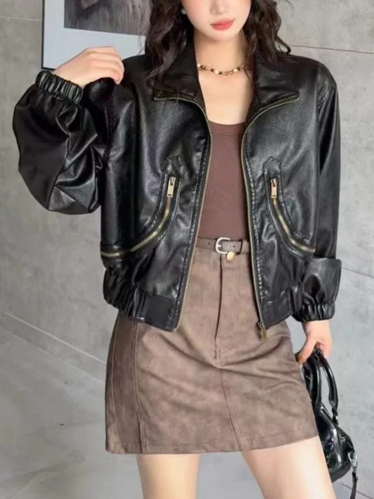 Lemongor 2025 Women's Faux Leather Cropped Jacket Bomber Style Long Sleeves Zipper Casual Fashion Streetwear Outerwear
Lemongor 2025 Women's Faux Leather Cropped Jacket Bomber Style Long Sleeves Zipper Casual Fashion Streetwear Outerwear