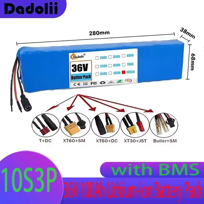 36V 100Ah 18650 Lithium-ion Electric Scooter Battery 10S3P - High Capacity for 350W-500W Motors, Includes 42V Fast Charger
36V 100Ah 18650 Lithium-ion Electric Scooter Battery 10S3P - High Capacity for 350W-500W Motors, Includes 42V Fast Charger