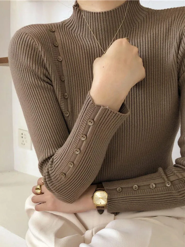 Женский вязаный свитер с длинным рукавом и пуговицами, водолазка, тонкие пуловеры на осень-зиму, женские свитера, мягкие теплые топы
Женский вязаный свитер с длинным рукавом и пуговицами, водолазка, тонкие пуловеры на осень-зиму, женские свитера, мягкие теплые топы