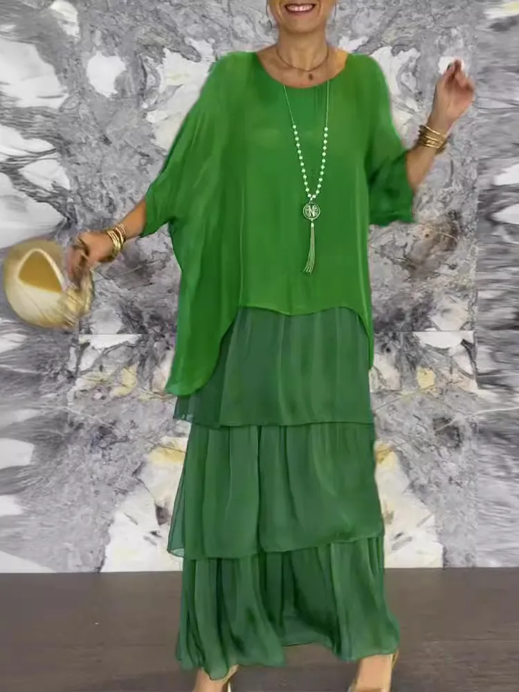 Women's Elegant Long Dresses Fashion O Neck Bat Sleeve Cake Dresses For Female 2025 Spring Summer Robe Loose Vestidos Clothing
Women's Elegant Long Dresses Fashion O Neck Bat Sleeve Cake Dresses For Female 2025 Spring Summer Robe Loose Vestidos Clothing