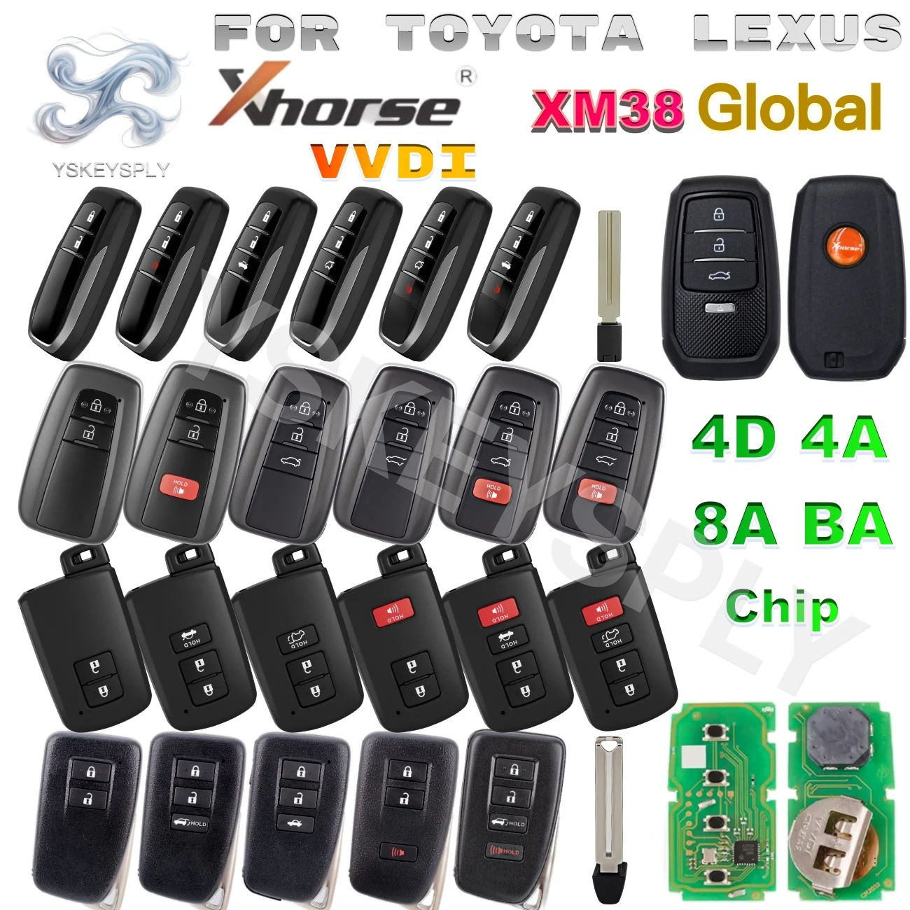 For Lexus Toyota Xhorse XM38 Smart Remote Key XSTO01EN 312-433MHz Multi Frequency 8A 4D 4A BA Universal Chip Global Ver VVDI
For Lexus Toyota Xhorse XM38 Smart Remote Key XSTO01EN 312-433MHz Multi Frequency 8A 4D 4A BA Universal Chip Global Ver VVDI