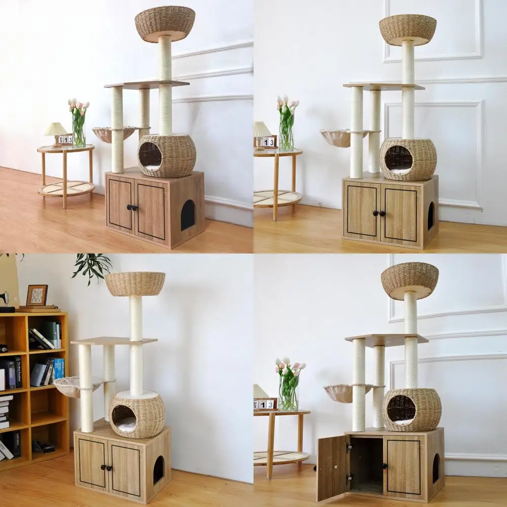 Indoor Multi-Level Rattan Cat Tower with Wooden Scratching Posts and Large Climbing Furniture
Indoor Multi-Level Rattan Cat Tower with Wooden Scratching Posts and Large Climbing Furniture