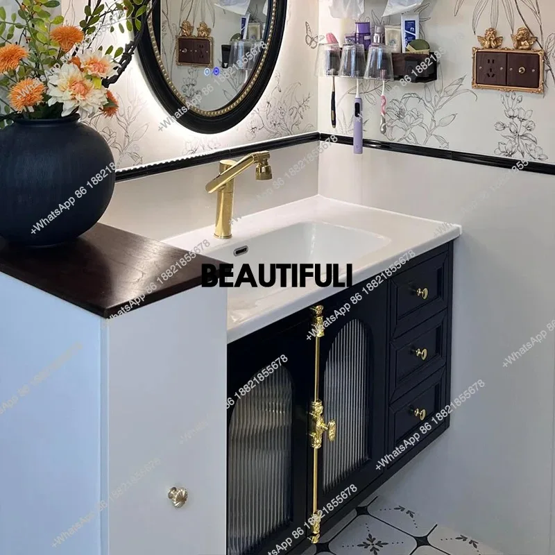 H Bathroom cabinet combination ceramic French vintage washbasin wooden frame smart mirror washbasin cabinet
H Bathroom cabinet combination ceramic French vintage washbasin wooden frame smart mirror washbasin cabinet
