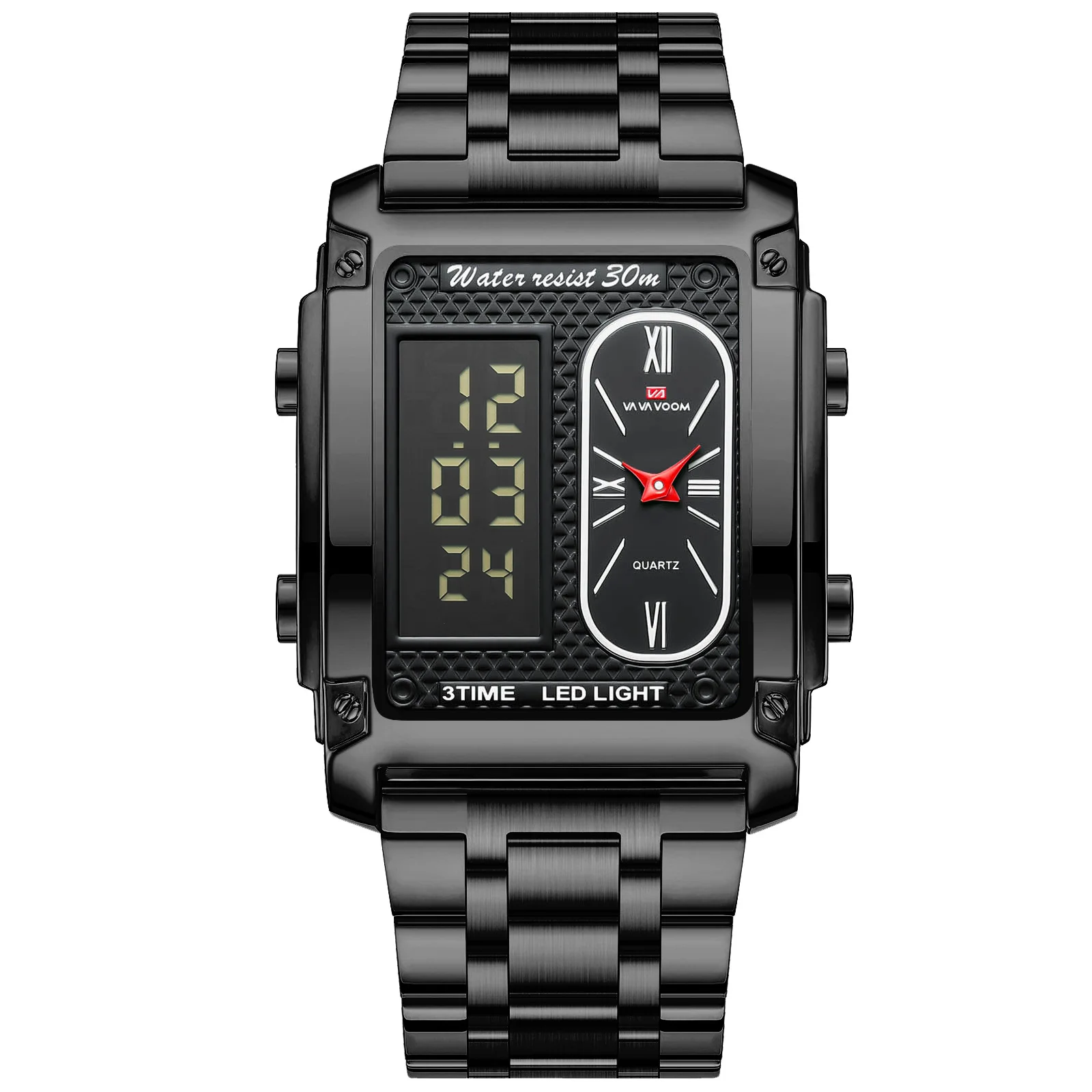 Men's Gold Dual Display Watch 3 Time Zone LED Digital Analog Quartz Wristwatch 30M Waterproof Sports Watch Relogio Masculine
Men's Gold Dual Display Watch 3 Time Zone LED Digital Analog Quartz Wristwatch 30M Waterproof Sports Watch Relogio Masculine
