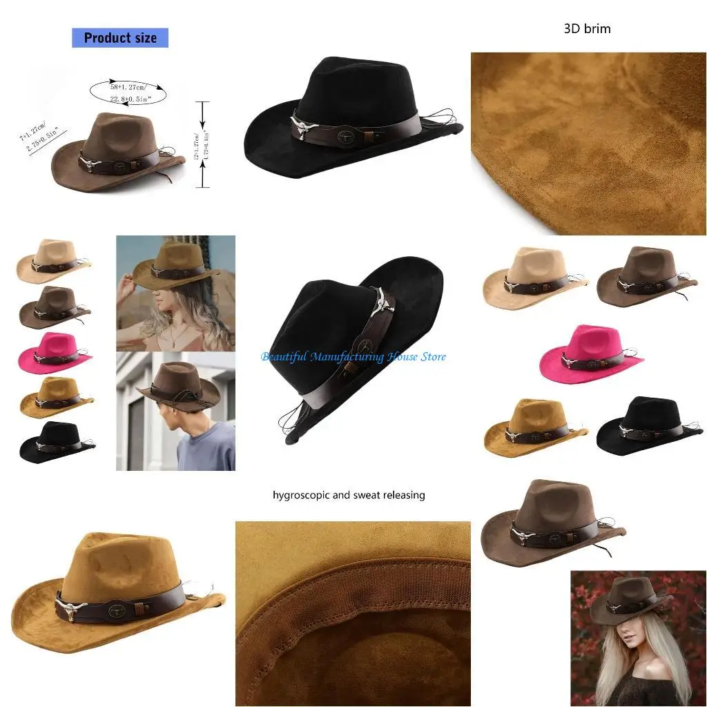 E56A Wide Brimmed Fedoras Cowgirl Hat Western Party Hat for Boy Men Adults Hat
E56A Wide Brimmed Fedoras Cowgirl Hat Western Party Hat for Boy Men Adults Hat