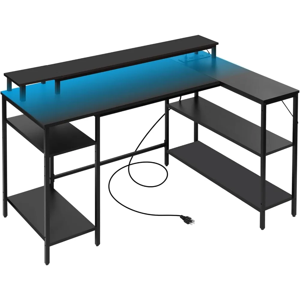 L Shaped Computer Desk with LED Lights and Power Outlet,Reversible Corner Office Desk with Monitor Stand and Shelves,Gaming Desk
L Shaped Computer Desk with LED Lights and Power Outlet,Reversible Corner Office Desk with Monitor Stand and Shelves,Gaming Desk