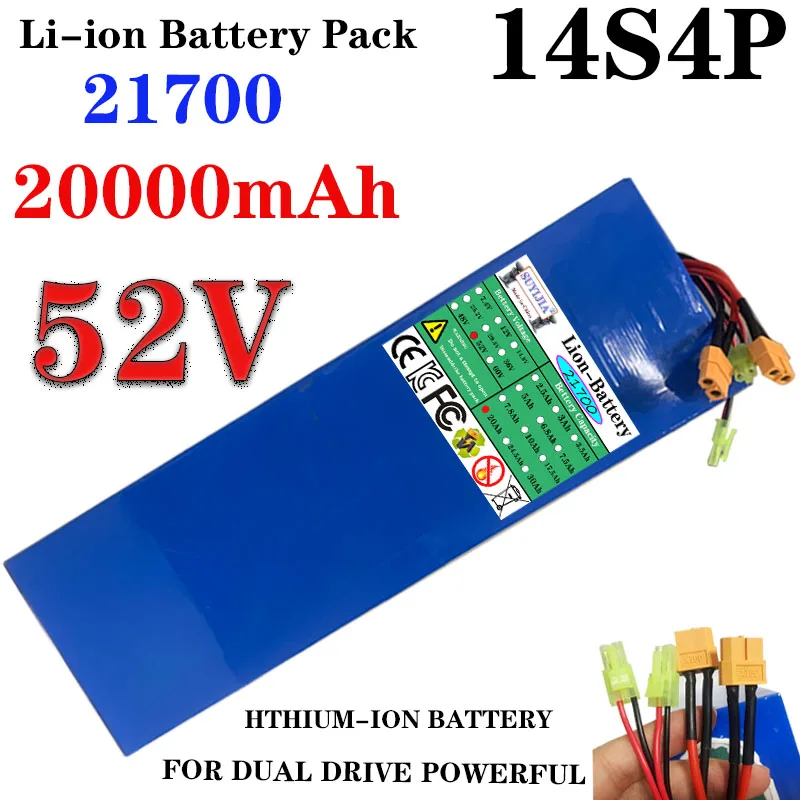 21700 Newly made14S4P52V 20Ah lithium-ion battery pack dual port fast charging suitable for dual drive electric scooter +charger
21700 Newly made14S4P52V 20Ah lithium-ion battery pack dual port fast charging suitable for dual drive electric scooter +charger