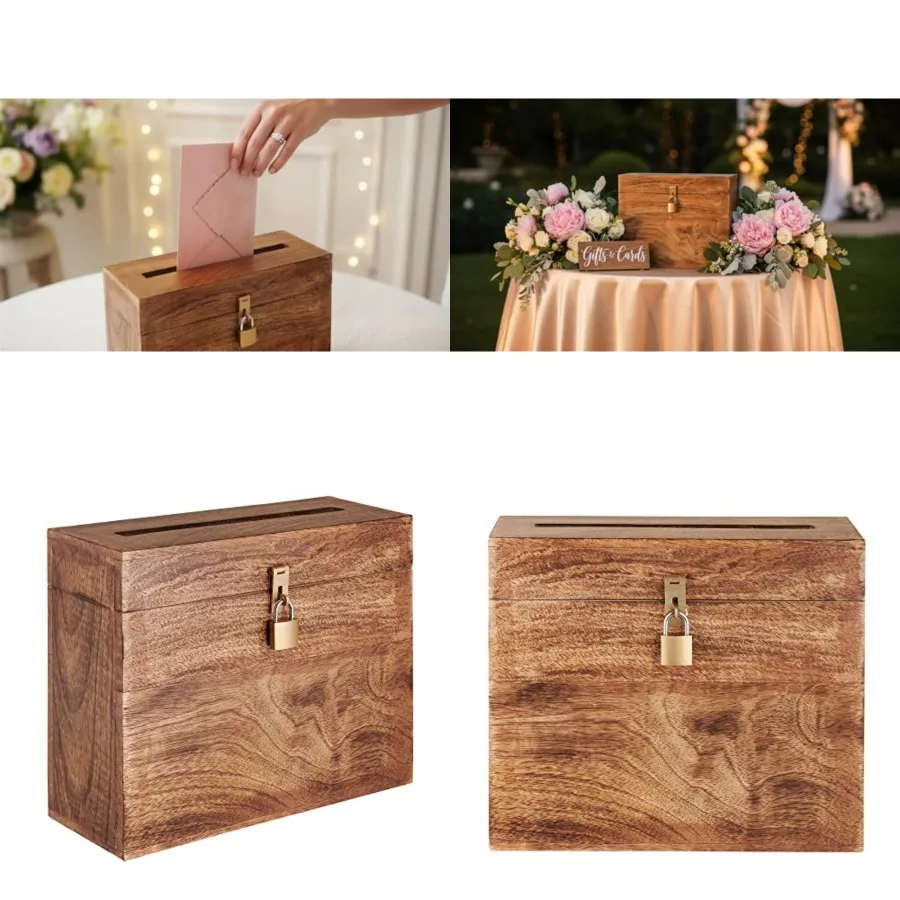 Wedding Card Box with Lock and Card Slit 12"X10"X4.5"- Distressed Gift Wishing Well Card Box for Weddings, Receptions, Birthday
Wedding Card Box with Lock and Card Slit 12"X10"X4.5"- Distressed Gift Wishing Well Card Box for Weddings, Receptions, Birthday