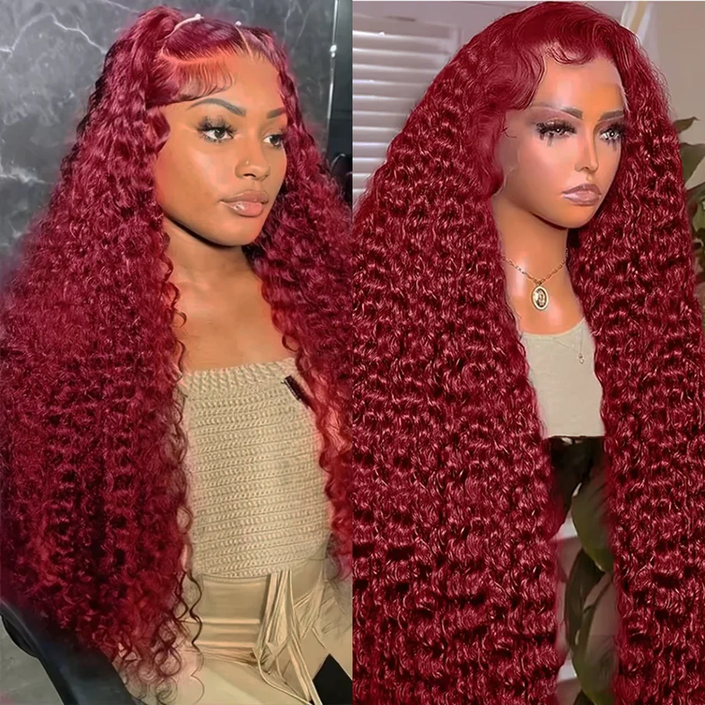 99J Burgundy Deep Wave 13x4 Lace Frontal Wig Red Wine Water Human Hair Brazilian 40 46 Inch Kinky Curly 13x6 HD Lace Front Wigs
99J Burgundy Deep Wave 13x4 Lace Frontal Wig Red Wine Water Human Hair Brazilian 40 46 Inch Kinky Curly 13x6 HD Lace Front Wigs