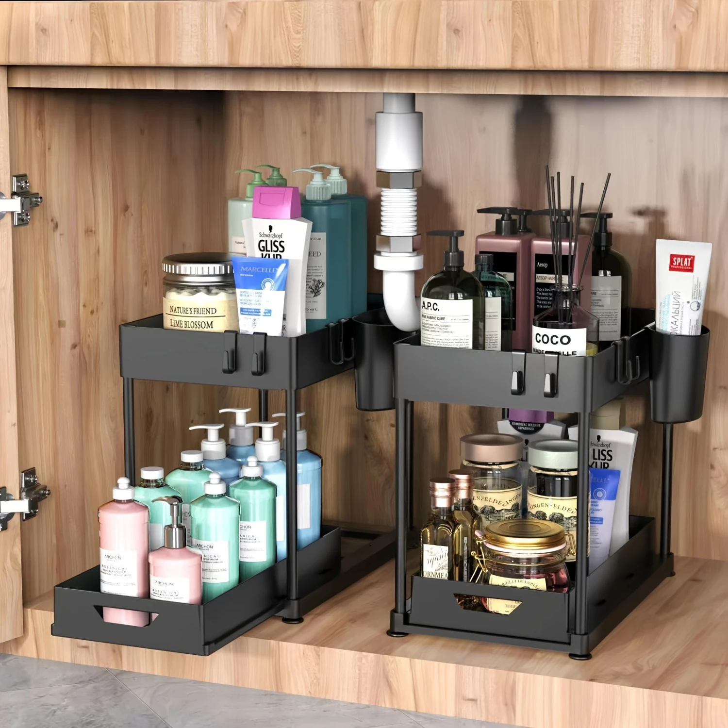 2 Tier Plastic Under Sink Organizer, Sliding Cabinet Basket for Bathroom and Kitchen - Black Kawaii shelves Toilet Soap holder
2 Tier Plastic Under Sink Organizer, Sliding Cabinet Basket for Bathroom and Kitchen - Black Kawaii shelves Toilet Soap holder