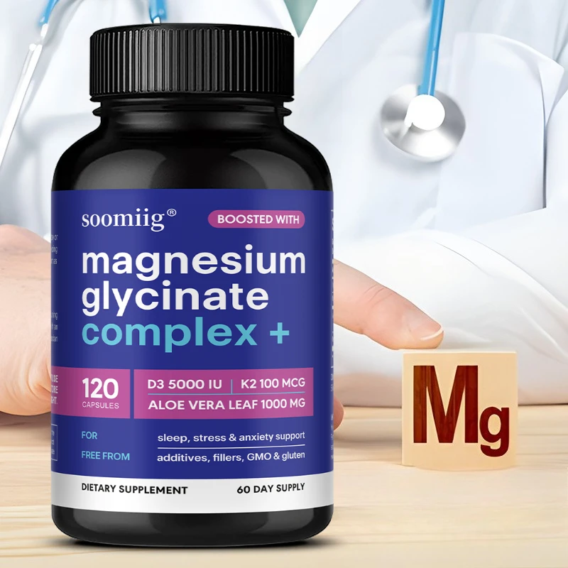 Magnesium Complex Capsules, Contains Magnesium Glycinate, Vitamin D3 & K2, Aloe Vera Leaf - Promotes Muscle Relaxation
Magnesium Complex Capsules, Contains Magnesium Glycinate, Vitamin D3 & K2, Aloe Vera Leaf - Promotes Muscle Relaxation
