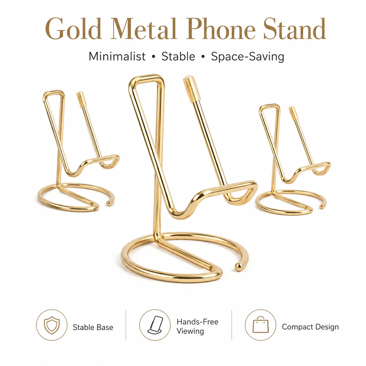 Gold Metal Phone Stand, Minimalist Desktop Phone Holder with Stable Base, Hands-Free Viewing Stand for Office, Desk, Kitchen
Gold Metal Phone Stand, Minimalist Desktop Phone Holder with Stable Base, Hands-Free Viewing Stand for Office, Desk, Kitchen