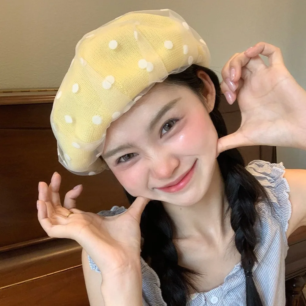 Fashion Korean Polka Dot Berets New Mesh Knit Painter Caps Lace Y2k Beanie Cap Spring Summer
Fashion Korean Polka Dot Berets New Mesh Knit Painter Caps Lace Y2k Beanie Cap Spring Summer