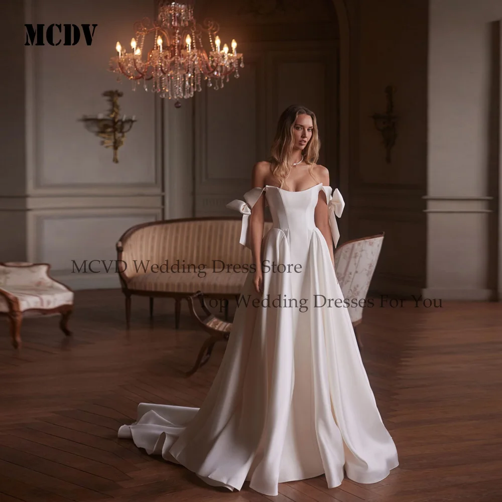MCDV Simple Wedding Dresses Glamorous Bridal Gowns Strapless Bow Lace Up Robes For Formal Party Vestidos De Novia Customized 
MCDV Simple Wedding Dresses Glamorous Bridal Gowns Strapless Bow Lace Up Robes For Formal Party Vestidos De Novia Customized