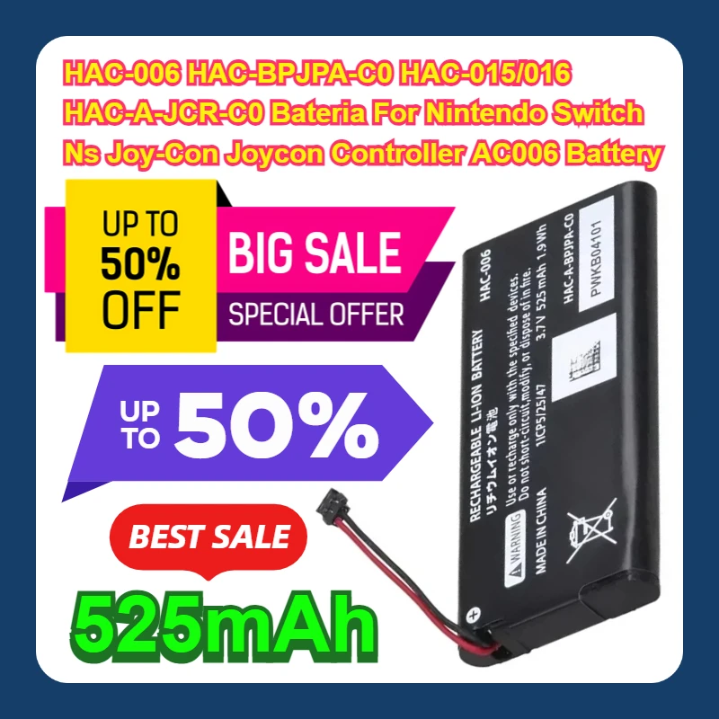 525mAh HAC-006 HAC-BPJPA-C0 HAC-015/016 HAC-A-JCR-C0 Bateria For Nintendo Switch Ns Joy-Con Joycon Controller AC006 Battery
525mAh HAC-006 HAC-BPJPA-C0 HAC-015/016 HAC-A-JCR-C0 Bateria For Nintendo Switch Ns Joy-Con Joycon Controller AC006 Battery