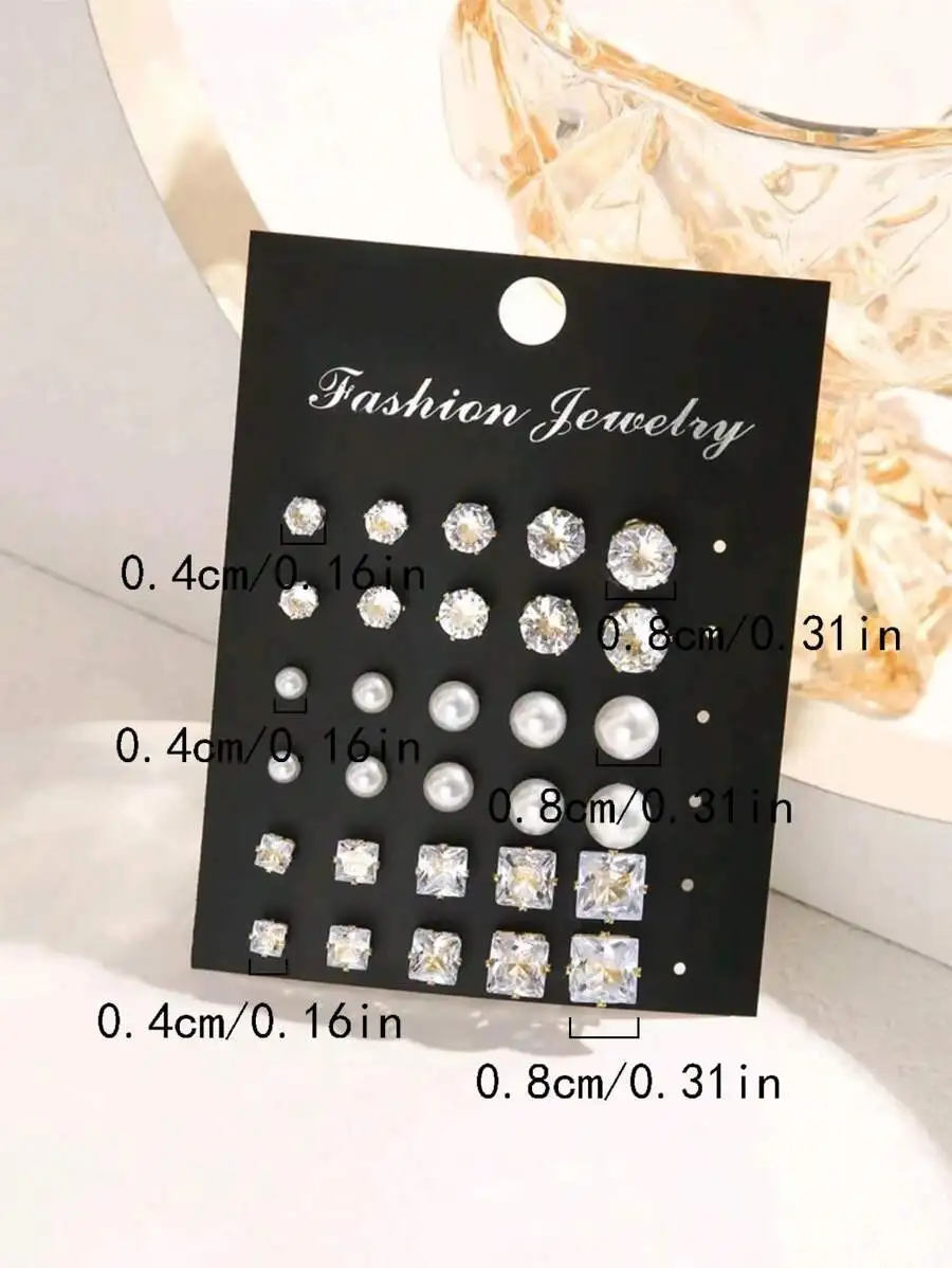 15 Pairs Crystal Cubic Zirconia Faux Pearl Stud Earrings Set
15 Pairs Crystal Cubic Zirconia Faux Pearl Stud Earrings Set