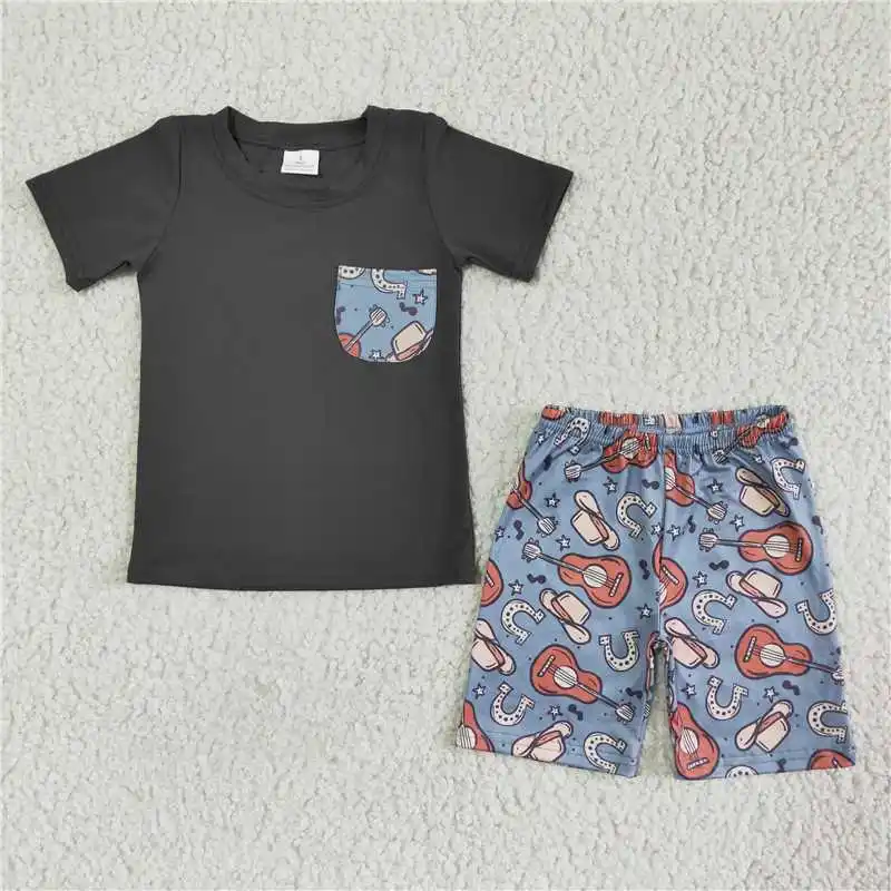 Baby Boy Summer Western Guitar Country Music Clothing Short Sleeve Black Pocket Shirt Shorts Wholesale Children Kid Set Outfit
Baby Boy Summer Western Guitar Country Music Clothing Short Sleeve Black Pocket Shirt Shorts Wholesale Children Kid Set Outfit