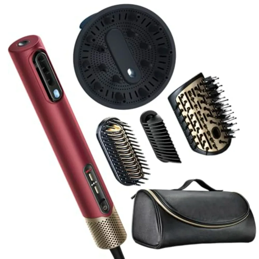 Hair drying wand for salon-style styling, ceramic-titanium, cherry red, 5-in-1 all-in-one with ionic digital motor and 4 attach
Hair drying wand for salon-style styling, ceramic-titanium, cherry red, 5-in-1 all-in-one with ionic digital motor and 4 attach