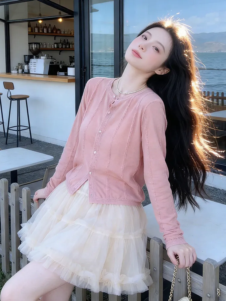 Ele Pink Knitted Long Sve round Ne Open Cardigan Women's Spring Summer New Sle Korean Faion Simple Slimming Top
Ele Pink Knitted Long Sve round Ne Open Cardigan Women's Spring Summer New Sle Korean Faion Simple Slimming Top