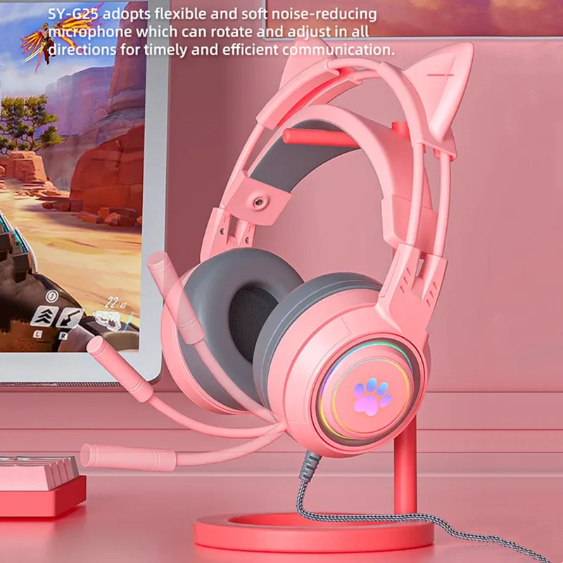 Headworn Esports Earphones PC Wired Headset Cat Ear RGB Light Gaming Headphone Stereo Noise Reduction Earphone With Microphone
Headworn Esports Earphones PC Wired Headset Cat Ear RGB Light Gaming Headphone Stereo Noise Reduction Earphone With Microphone