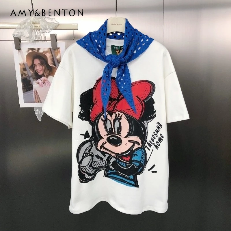 American Retro Color-Block Scarf Trendy Versatile Short-Sleeved T-shirt Ins Style Loose Cartoon Print O-Neck Top Pullover Tshirt
American Retro Color-Block Scarf Trendy Versatile Short-Sleeved T-shirt Ins Style Loose Cartoon Print O-Neck Top Pullover Tshirt