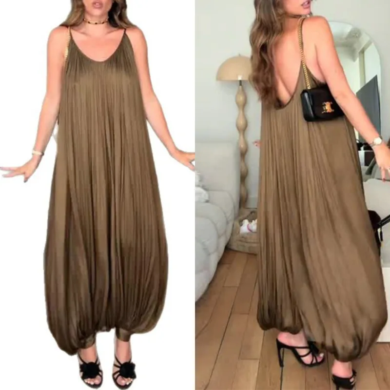 Pleated Camisole Jumpsuit Women Eur Ru Usa Casual Loose Comfortable Backless Pants Have A Falling Sensation Commute Jumpsuit New
Pleated Camisole Jumpsuit Women Eur Ru Usa Casual Loose Comfortable Backless Pants Have A Falling Sensation Commute Jumpsuit New