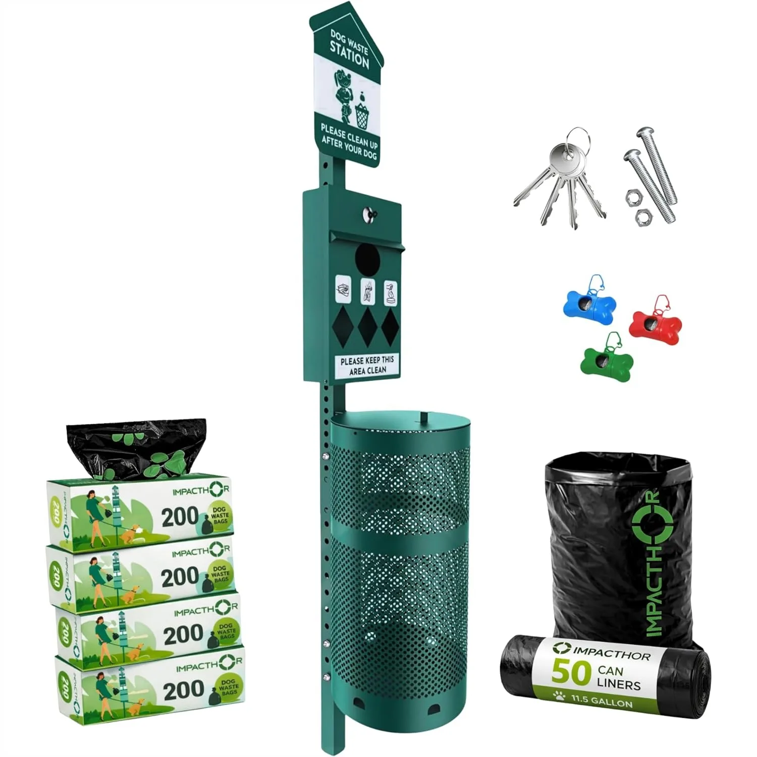 Dog Waste Station Outdoor Pet Waste Station with 4 Holes, 800 Poop Bags, 50 Can Liners, 3 Bag Holders & Keys, for Parks, Condos
Dog Waste Station Outdoor Pet Waste Station with 4 Holes, 800 Poop Bags, 50 Can Liners, 3 Bag Holders & Keys, for Parks, Condos