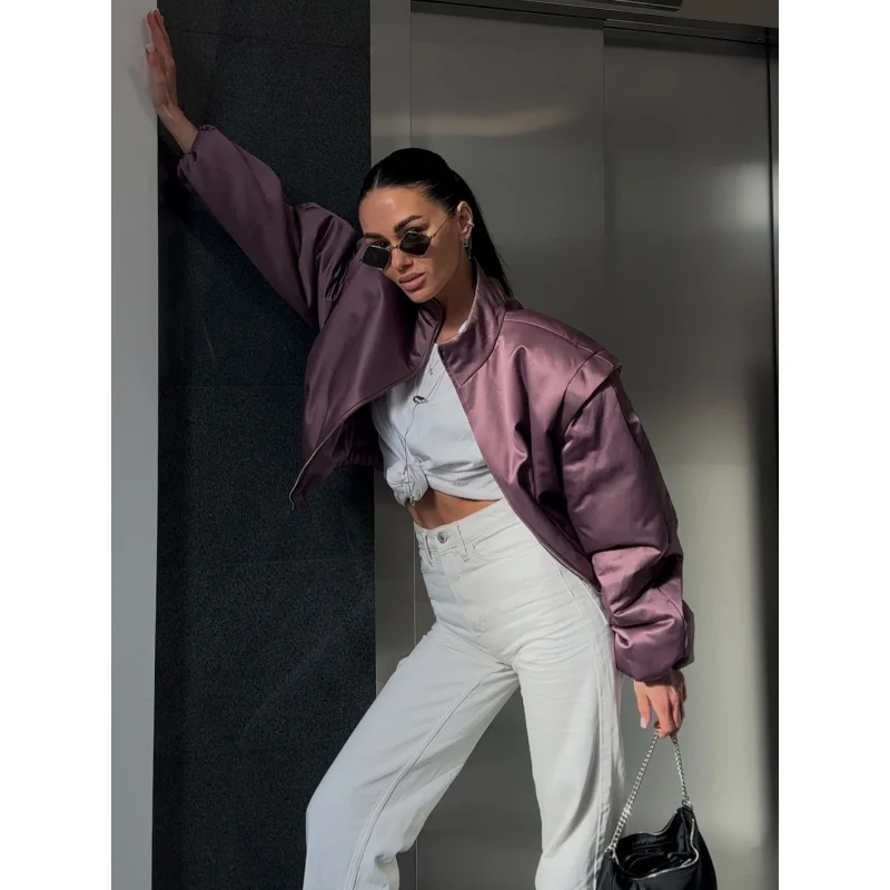 Fashion Satin Bomber Jacket Women Mauve Puff Sleeve Cropped Zip Up Casual Outerwear 2026 Spring Lady Chic Street Coats New
Fashion Satin Bomber Jacket Women Mauve Puff Sleeve Cropped Zip Up Casual Outerwear 2026 Spring Lady Chic Street Coats New
