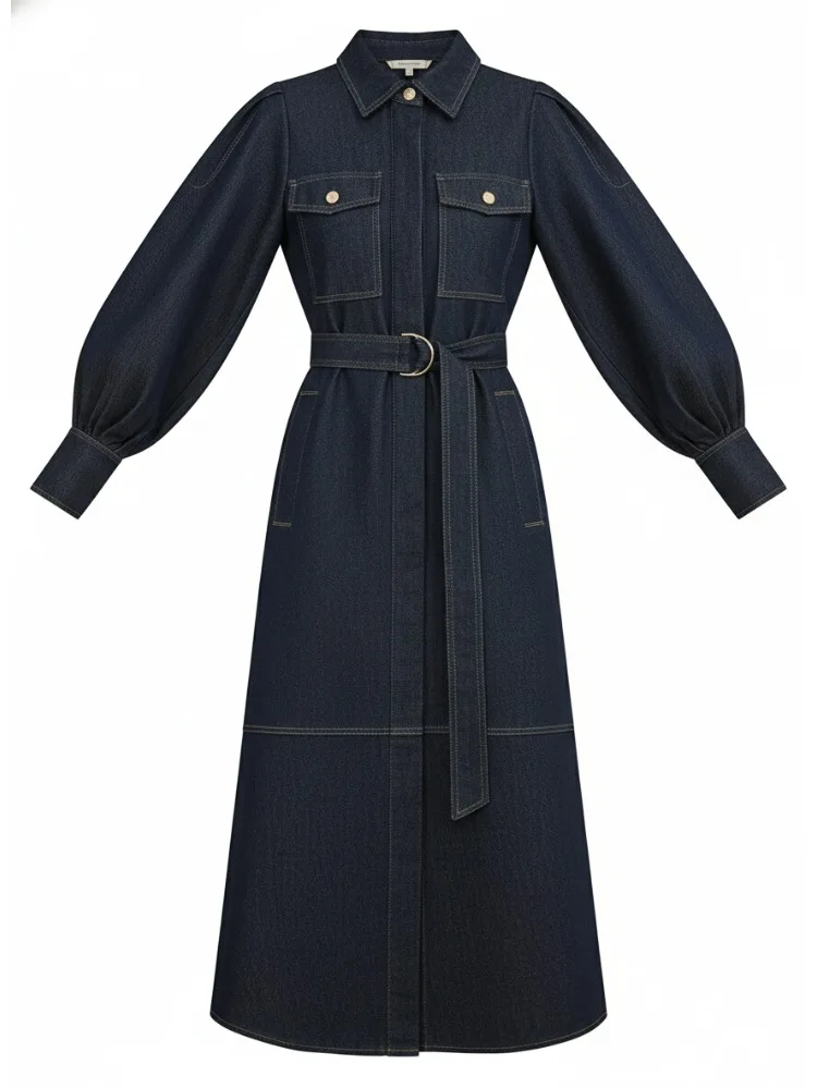 Missuoo 2025 Women's Denim Dress Notched Collar Puff Sleeves Belted A-line Midi Dress High Waist Buttoned Commuter Dresses
Missuoo 2025 Women's Denim Dress Notched Collar Puff Sleeves Belted A-line Midi Dress High Waist Buttoned Commuter Dresses