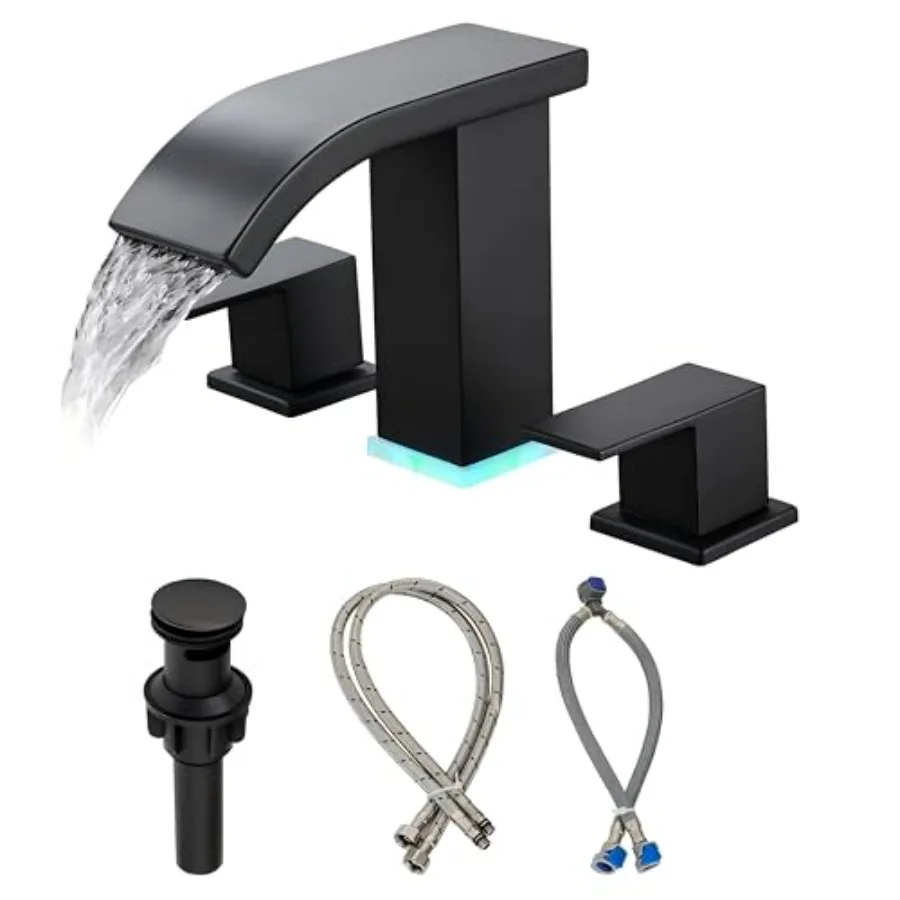 Bathroom Faucets Set Matte Black 8 inch Bathroom Sink Faucet 3 Hole with Pop Up Drain Widespread Modern Waterfall Vanity Faucet
Bathroom Faucets Set Matte Black 8 inch Bathroom Sink Faucet 3 Hole with Pop Up Drain Widespread Modern Waterfall Vanity Faucet