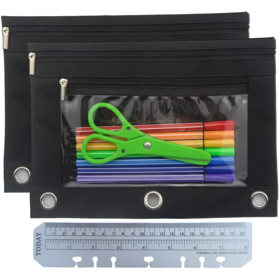 3 Ring Binder Peil Pouch with Durable Zipper Binder Peil Case with Clear Window 2 Pocket Black Canvas 2 Pack
3 Ring Binder Peil Pouch with Durable Zipper Binder Peil Case with Clear Window 2 Pocket Black Canvas 2 Pack