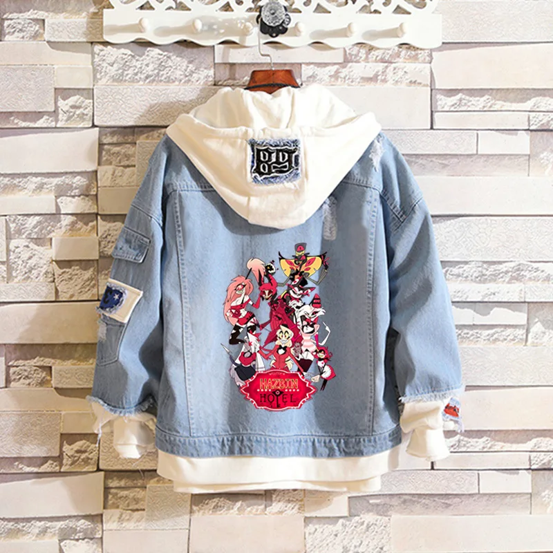 Kawaii Hazbin Hotel Peripherals Charlie Morningstar Vaggie Cartoon Men's Casual Hooded Denim Jacket Give Gifts To Girlfriend
Kawaii Hazbin Hotel Peripherals Charlie Morningstar Vaggie Cartoon Men's Casual Hooded Denim Jacket Give Gifts To Girlfriend