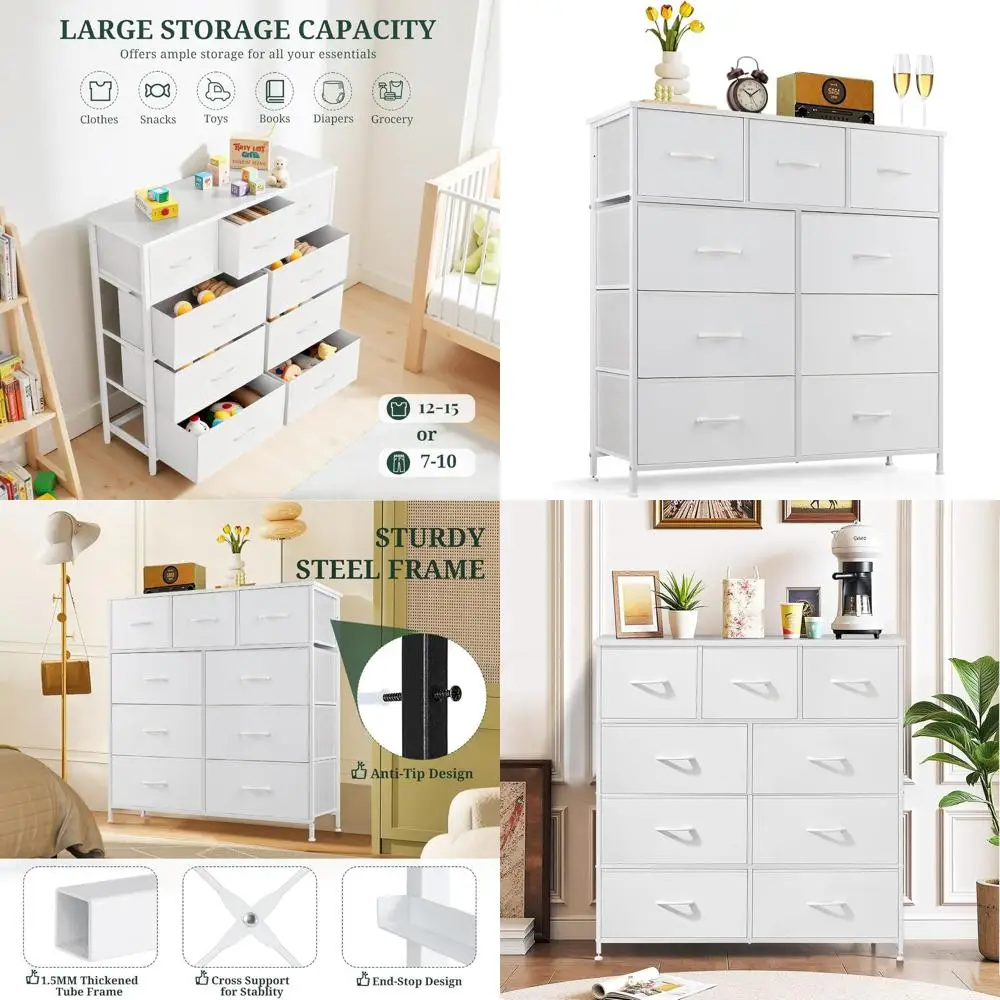 Wooden Top Storage Chest with Metal Fabric Bins for Bedroom, Living Room, and Hallway, White
Wooden Top Storage Chest with Metal Fabric Bins for Bedroom, Living Room, and Hallway, White