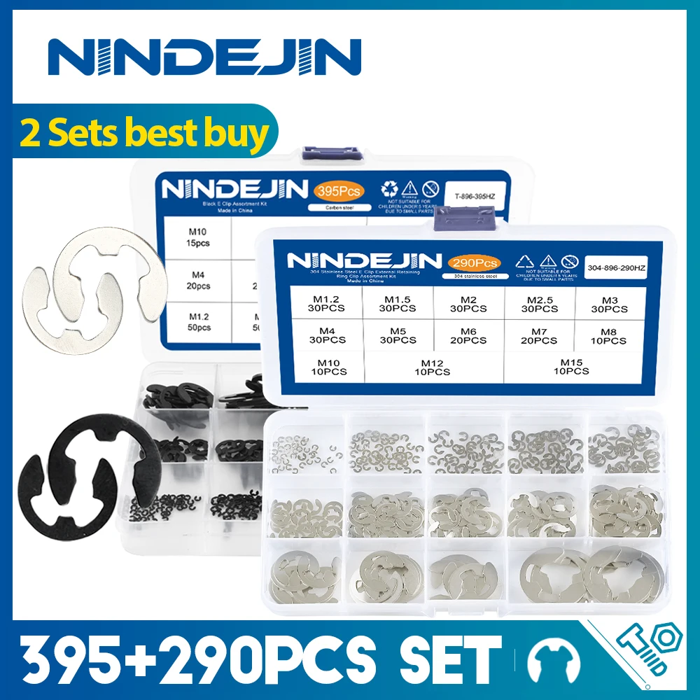 NINDEJIN 395pcs Black E Clip Set M1.2-M15 Carbon Steel 290pcs E-clip Kit 1.2-15mm Stainless Steel for Shaft
NINDEJIN 395pcs Black E Clip Set M1.2-M15 Carbon Steel 290pcs E-clip Kit 1.2-15mm Stainless Steel for Shaft