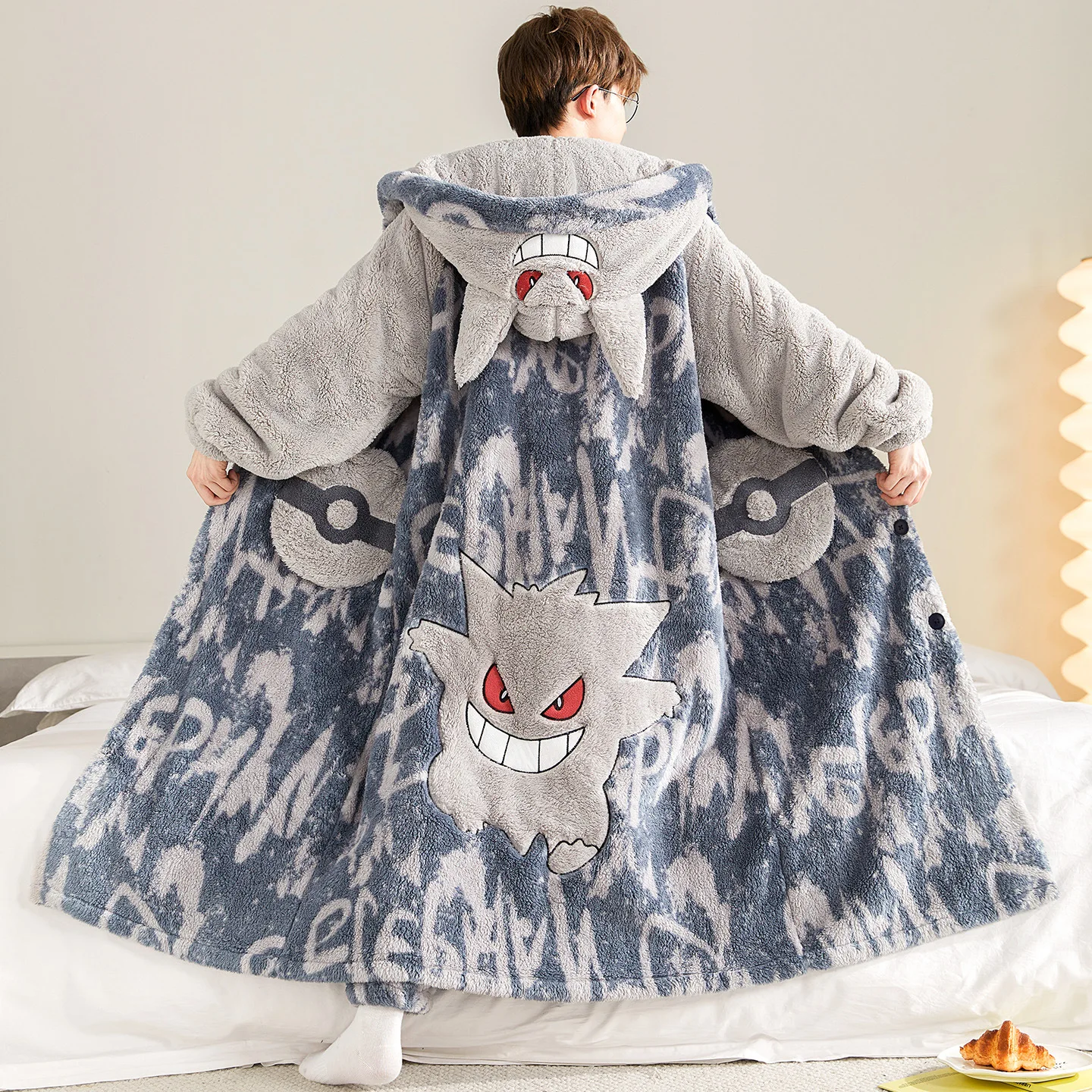 Gengar Men Women Hooded Robe Pants Set, Thick Warm Fluffy Plush Bathrobe Pokeball Pockets Winter Soft Sleepwear Loungewear
Gengar Men Women Hooded Robe Pants Set, Thick Warm Fluffy Plush Bathrobe Pokeball Pockets Winter Soft Sleepwear Loungewear