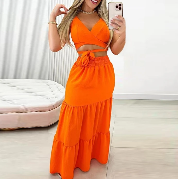 Women's Dress Set 2024 Summer Latest Sweet Solid Color Lace Up Tank Top High Waist Half Body Large Hem Long Dress Fashion Set
Women's Dress Set 2024 Summer Latest Sweet Solid Color Lace Up Tank Top High Waist Half Body Large Hem Long Dress Fashion Set
