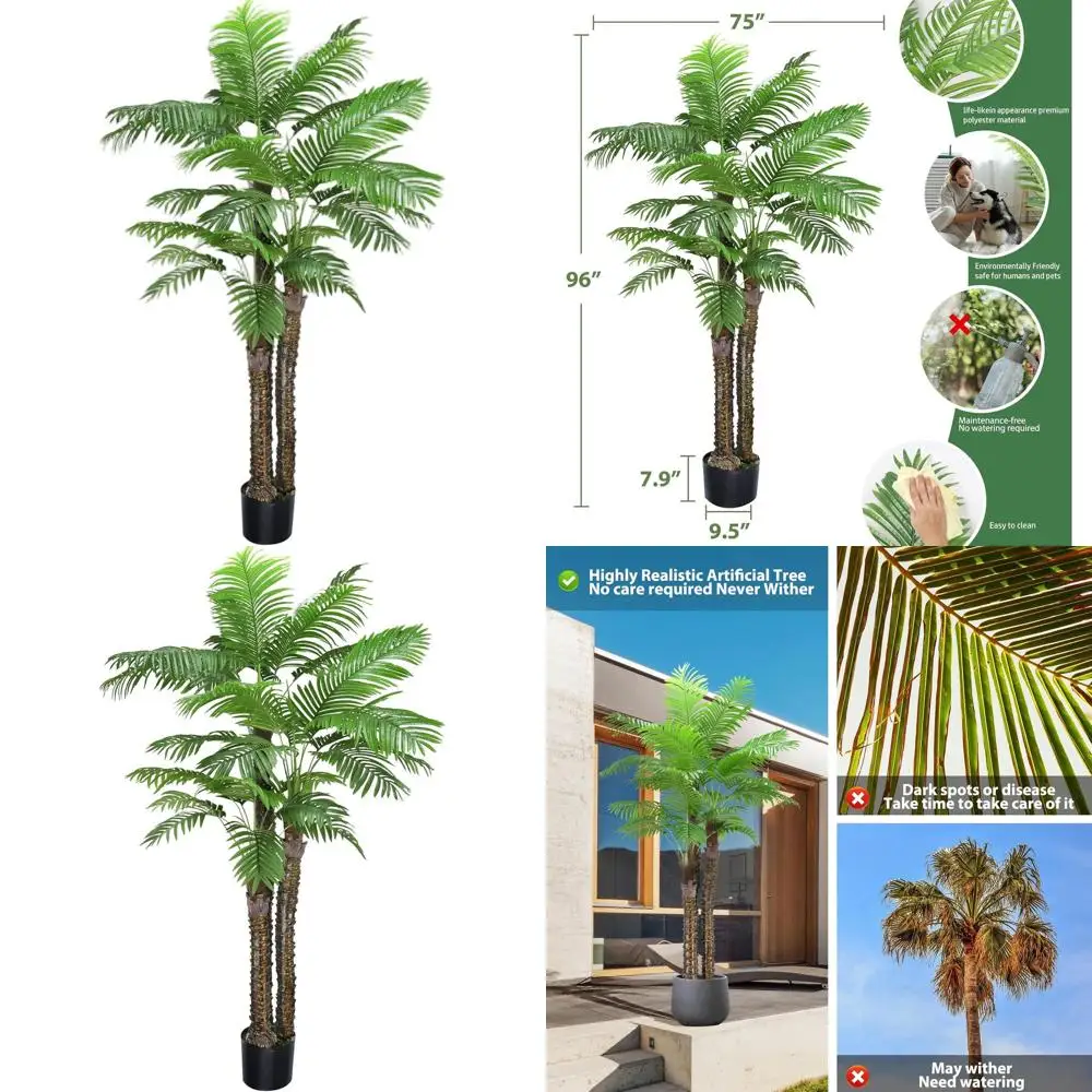 UV-Resistant 8ft Artificial Phoenix Palm Tree with 3 Trunks, Suitable for Outdoor and Indoor Use, Ideal for Patio, Porch, Garden
UV-Resistant 8ft Artificial Phoenix Palm Tree with 3 Trunks, Suitable for Outdoor and Indoor Use, Ideal for Patio, Porch, Garden