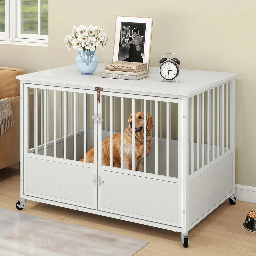 43-Inch Wooden Dog Crate Furniture with Wheels and Double-Doors,Dog Kennel,Dogs Cage for Indoor - White
43-Inch Wooden Dog Crate Furniture with Wheels and Double-Doors,Dog Kennel,Dogs Cage for Indoor - White