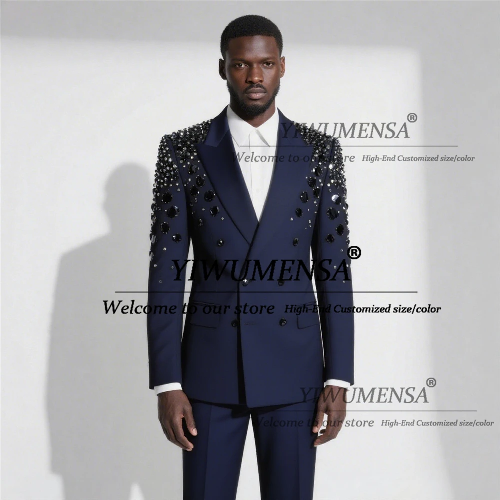 Brilliant Diamond Beaded Suits Men For Wedding 2 Pieces Sets Double Breasted Blazers Customized Groom Tuxedo traje formal hombre
Brilliant Diamond Beaded Suits Men For Wedding 2 Pieces Sets Double Breasted Blazers Customized Groom Tuxedo traje formal hombre