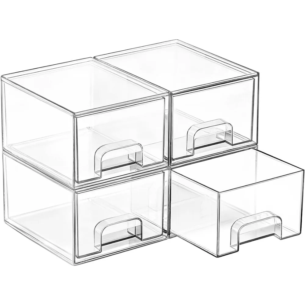 Four Clear Stackable Small Storage Drawers Plastic Organizer for Bathroom Vanity Kitchen Pantry Home
Four Clear Stackable Small Storage Drawers Plastic Organizer for Bathroom Vanity Kitchen Pantry Home